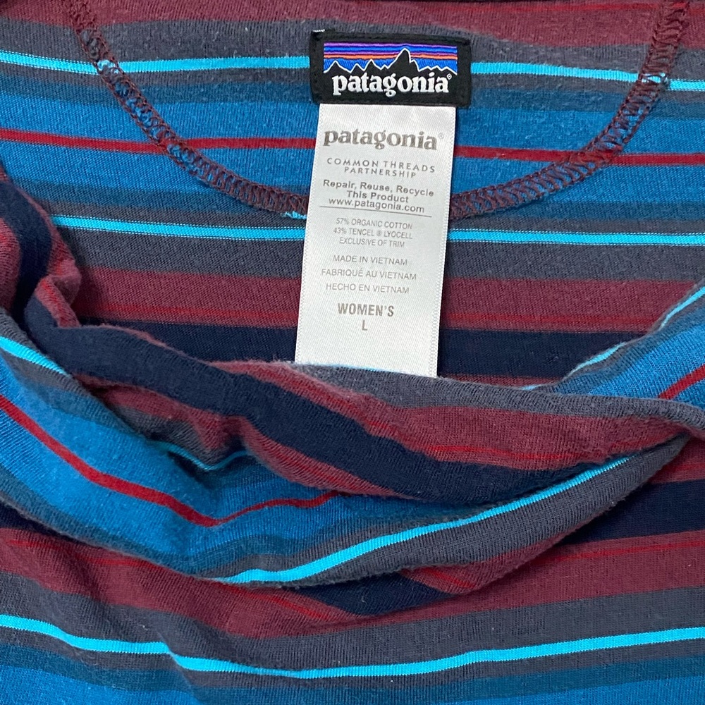 Patagonia Dress Mid Sleeve Cotton Striped Summer Fall Large - Picture 5 of 6